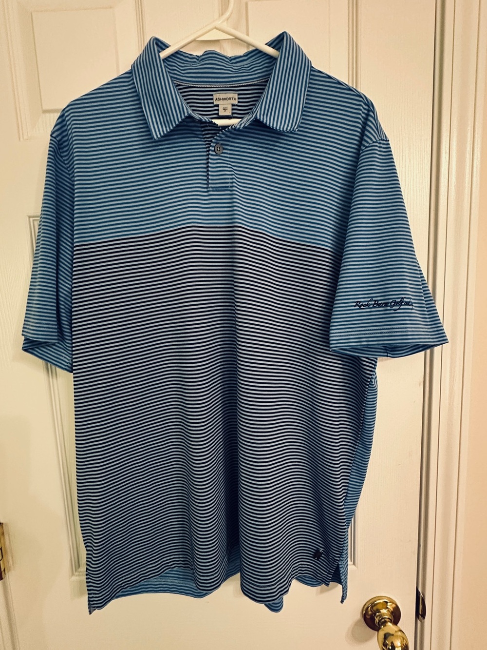 Ashworth Golf Polo Shirt Mens XL Blue Striped NWOT Rock Barn